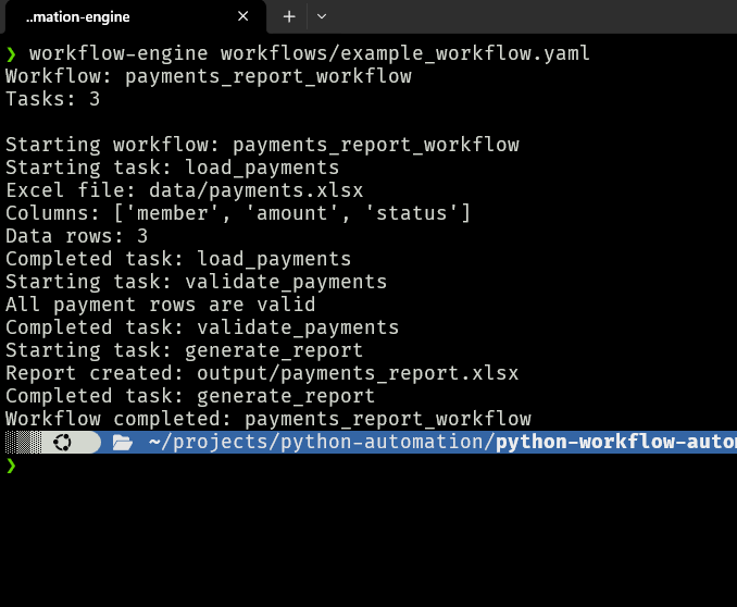 Python Workflow Automation Engine running in the terminal